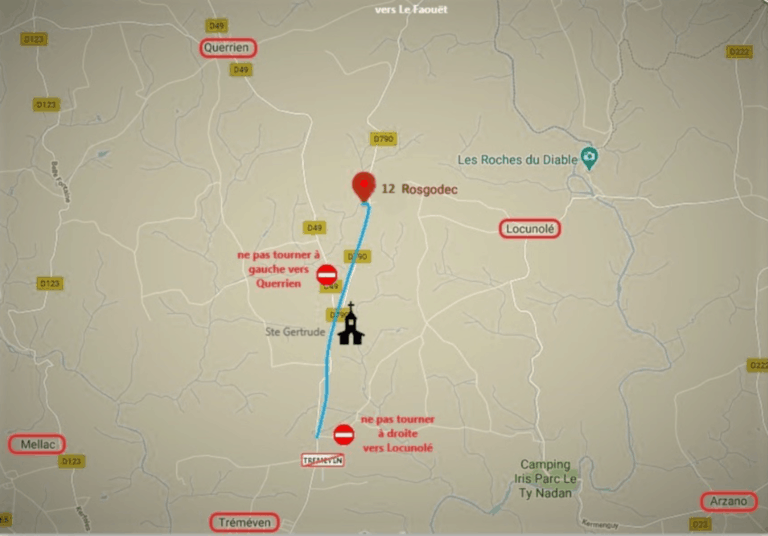 plan pour se rendre au cabinet de Fabrice Corazza magnétiseur guérisseur coupeur de feu locunolé tréméven quimperlé le faouët