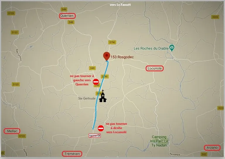 voir en grand plan pour se rendre au cabinet de Fabrice Corazza magnétiseur guérisseur coupeur de feu locunolé tréméven quimperlé le faouët