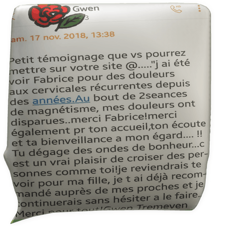 clic pour agrandir témoignage de Gwen - Tréméven - magnétisme chez Fabrice Corazza Magnétiseur