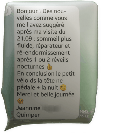clic pour agrandir témoignage Jeannine sommeil insomnie Fabrice corazza magnétiseur guérisseur Locunolé Quimperlé