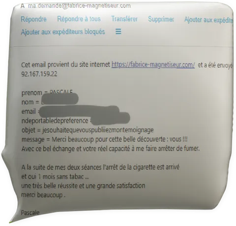 clic pour agrandir témoignage fabrice corazza magnétiseur guérisseur Locunolé Quimperlé sciatique tabac sevrage