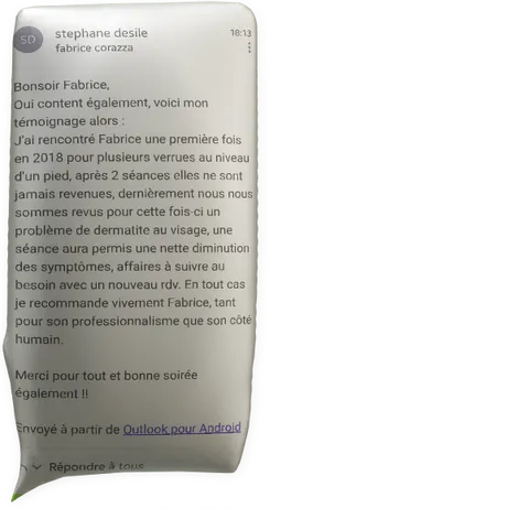 clic pour agrandir témoignage stéphane Désile agent immobilier mellac fabrice corazza magnétiseur guérisseur Locunolé Quimperlé